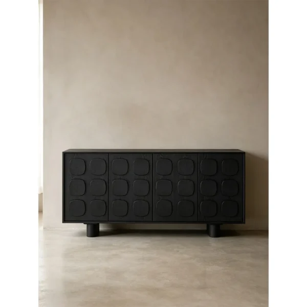 Charcoal Relief Sideboard with Rounded-Square Pulls in black — in a room setting
