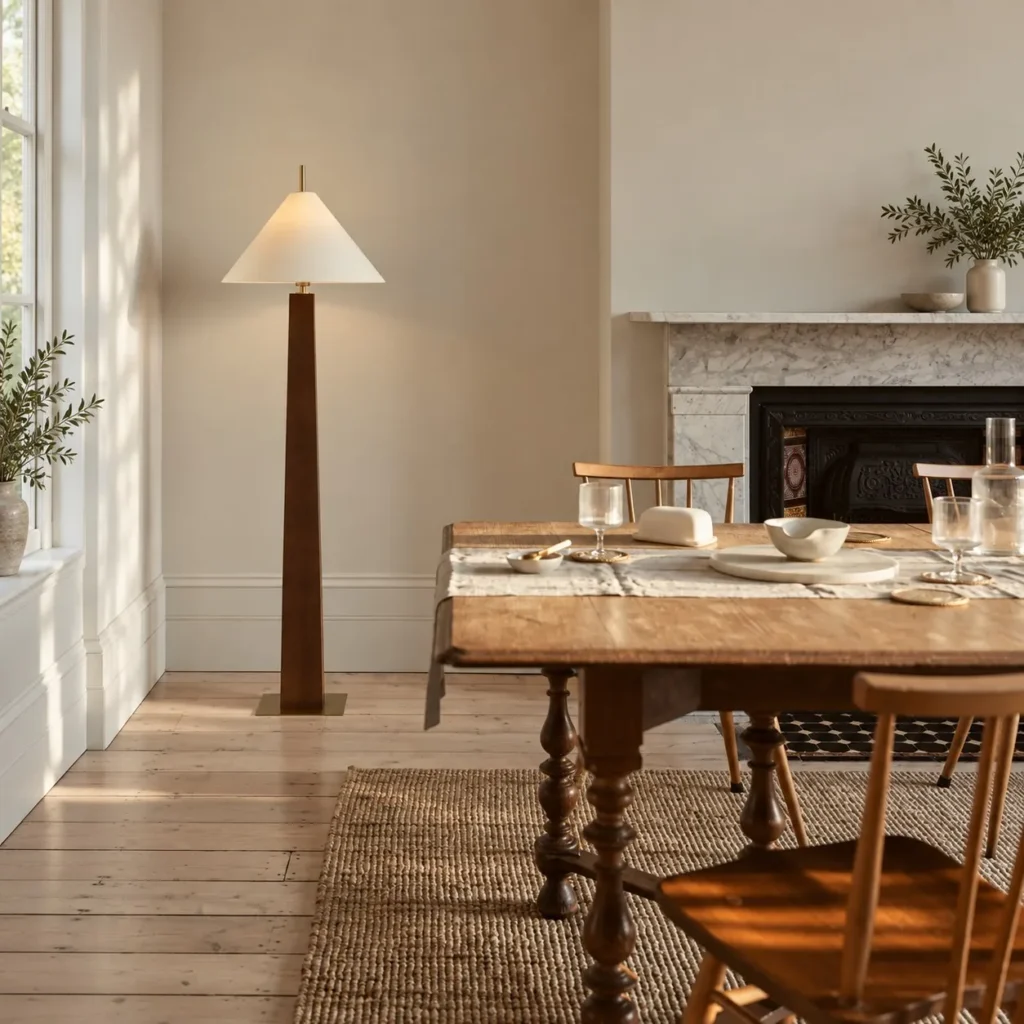 Mid-Century Walnut Cone Floor Lamp in walnut — front view