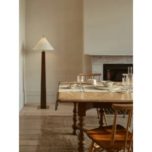 Mid-Century Walnut Cone Floor Lamp in walnut — in a room setting