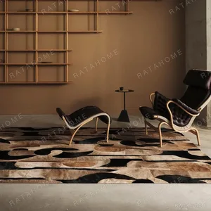 Mid-Century Dark Textured Rug in Slate and Bronze — in a room setting