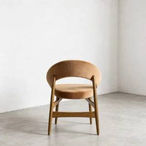 Mid-Century Curved-Back Dining Chair in Camel Velvet — front view