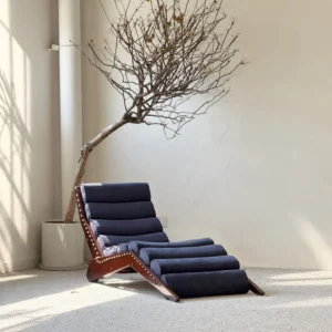 Mid Century Floor Chaise Lounge in wood veneer — front view