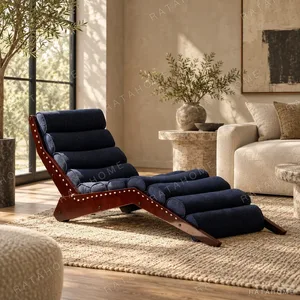 Mid-Century Floor Chaise Lounge in blue — in a room setting