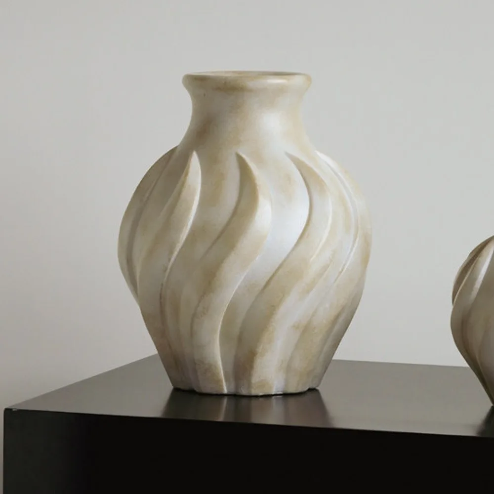 Jade-Effect Twisted Rib Distressed Vase, Short or Tall in oatmeal — front view