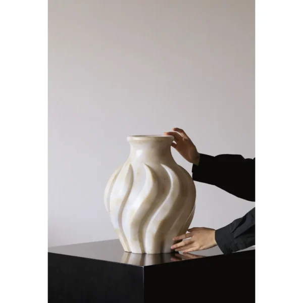 Jade-Effect Twisted Rib Distressed Vase, Short or Tall in oatmeal — in a room setting