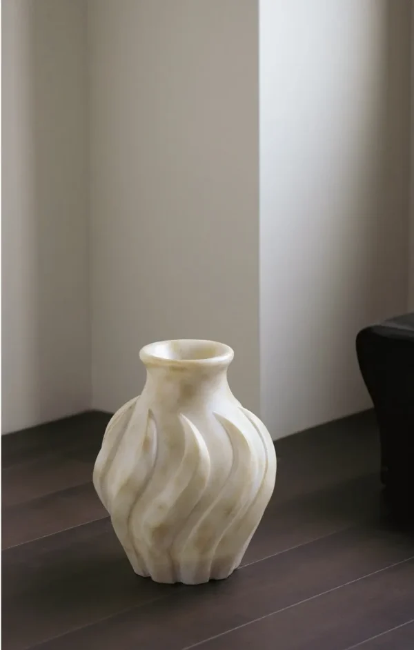 Jade-Effect Twisted Rib Distressed Vase, Short or Tall in oatmeal — in a room setting