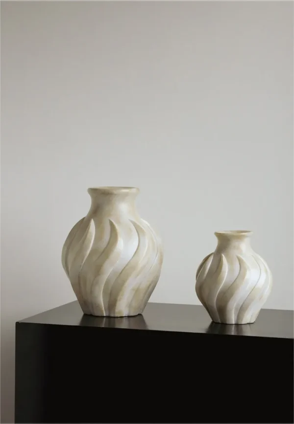 Jade-Effect Twisted Rib Distressed Vase, Short or Tall in oatmeal — in a room setting