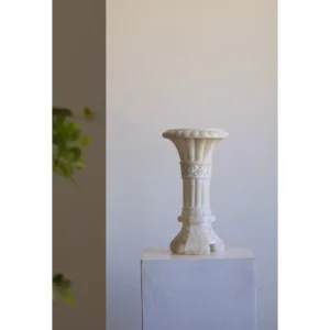 Jade-Effect Corinthian Column Vase, French Mid-Century in oatmeal — in a room setting