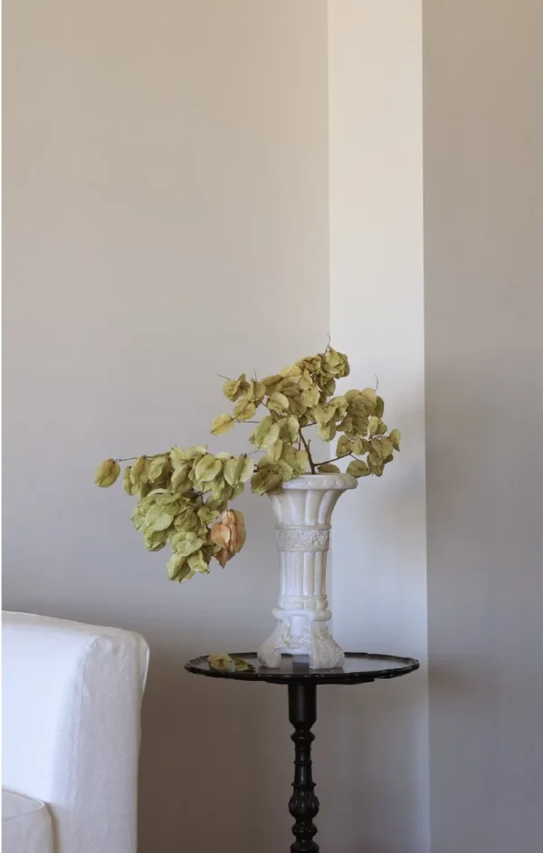 Jade-Effect Corinthian Column Vase, French Mid-Century in oatmeal — in a room setting