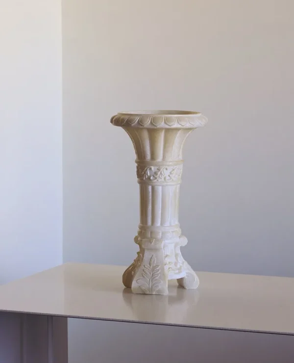 Jade-Effect Corinthian Column Vase, French Mid-Century in oatmeal — in a room setting