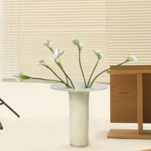 Mid-Century Yellow Jade Glass Vase in mustard — in a room setting