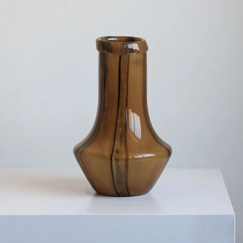 Amber Art Glass Vase with Line Detail, Three Sizes in clay — front view