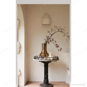 Amber Art Glass Vase with Line Detail, Three Sizes in clay — in a room setting