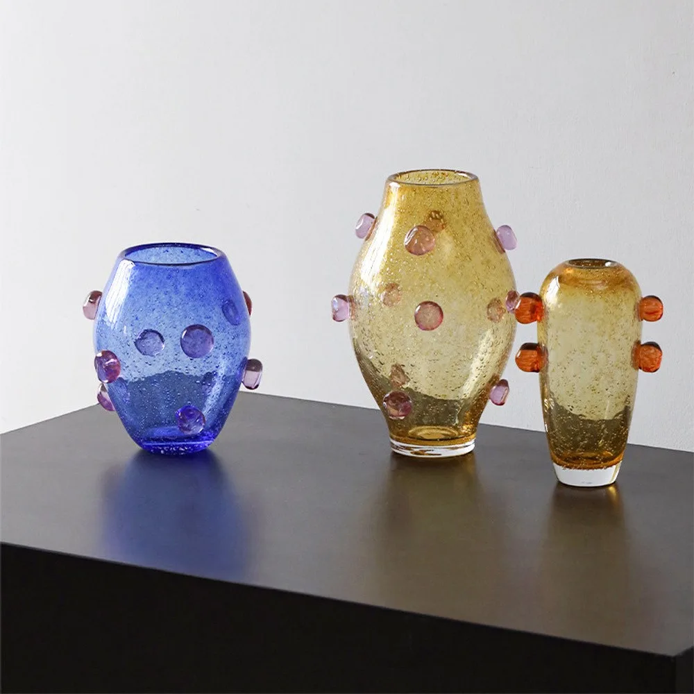 Dotted Bubble Glass Vases in blue — front view