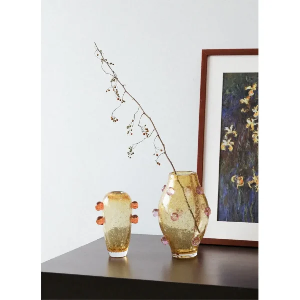 Dotted Bubble Glass Vases in blue — in a room setting