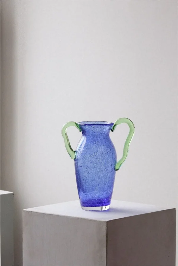 Dotted Bubble Glass Vases in blue — in a room setting