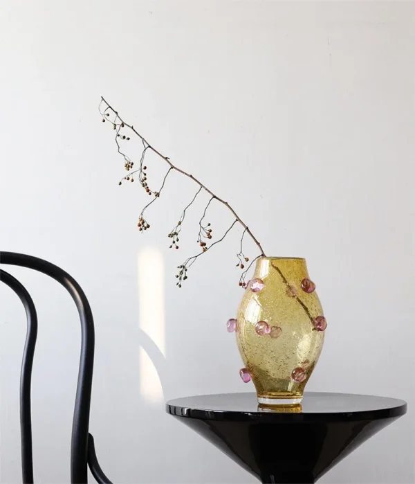 Dotted Bubble Glass Vases in blue — in a room setting