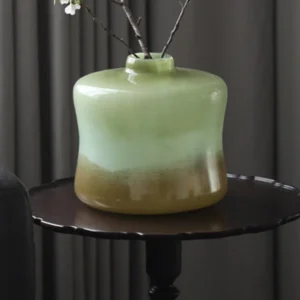 Green Gradient Cast Glass Jar Vase, Medium or Tall in olive — front view
