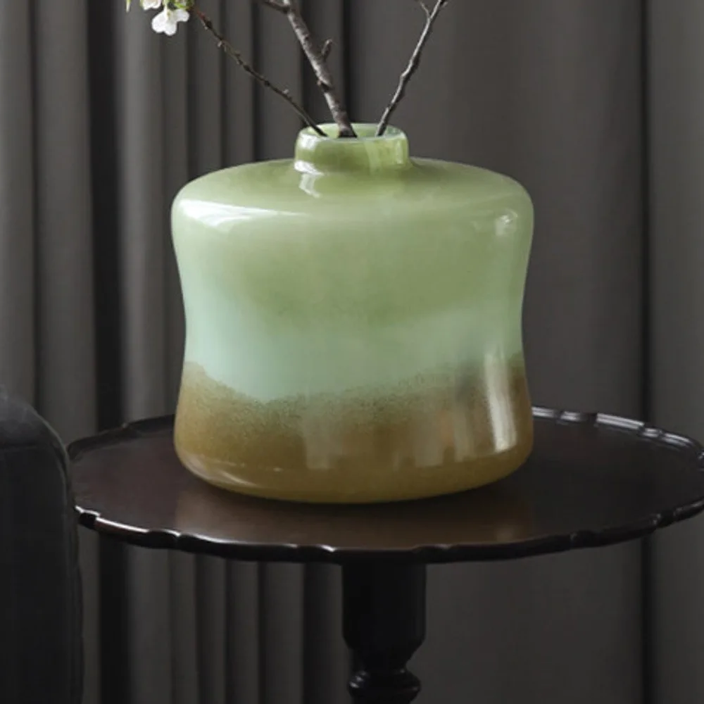 Green Gradient Cast Glass Jar Vase, Medium or Tall in olive — front view