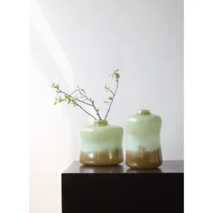 Green Gradient Cast Glass Jar Vase, Medium or Tall in olive — in a room setting
