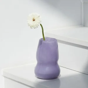 Mid-Century Lilac Frosted Gourd Glass Vase in plum — front view