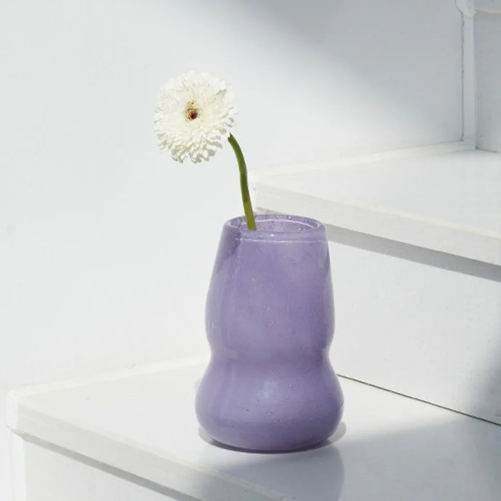 Mid-Century Lilac Frosted Gourd Glass Vase in plum — front view