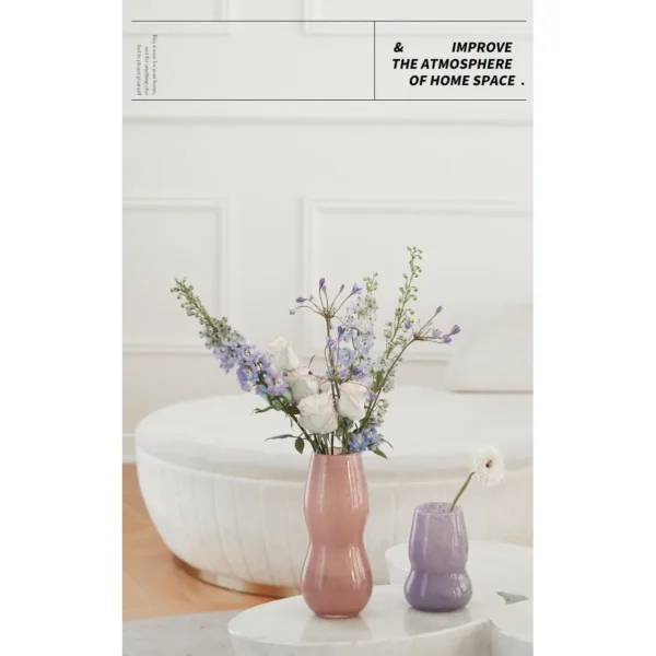 Mid-Century Lilac Frosted Gourd Glass Vase in plum — in a room setting