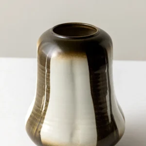 Mid-Century Gradient Glaze Ceramic Vessel in Cream and Olive — in a room setting