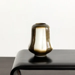 Mid-Century Gradient Glaze Ceramic Vessel in Cream and Olive — in a room setting
