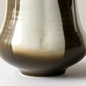 Mid-Century Gradient Glaze Ceramic Vessel in Cream and Olive — in a room setting