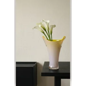 Gradient Cast Glass Cat-Ear Vases in Spring Yellow or Green — in a room setting