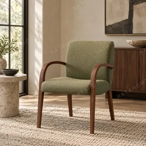 Mid-Century Walnut Armchair in Sage Green Fabric, 54 cm — in a room setting