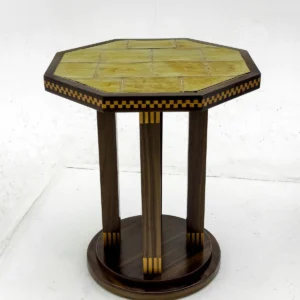 Mid-Century Octagonal Inlaid Side Table in mustard — front view