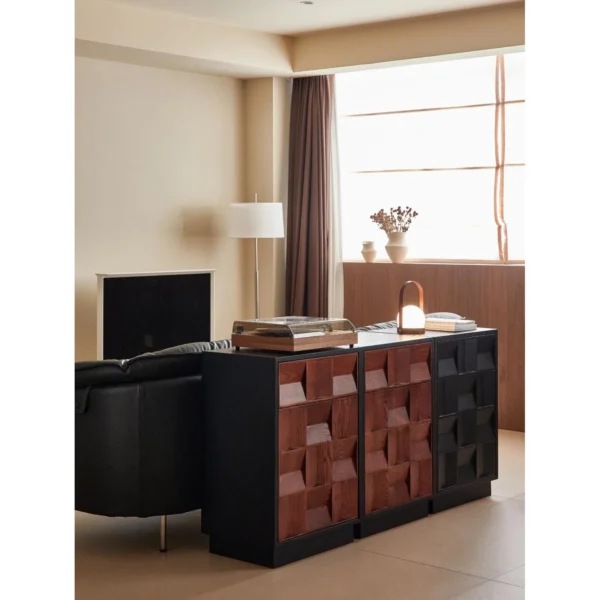 Mid-Century Modular Cabinet in clay — in a room setting