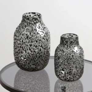 Charcoal Speckled Glass Vases with Narrow Mouth, Three Sizes in slate — front view