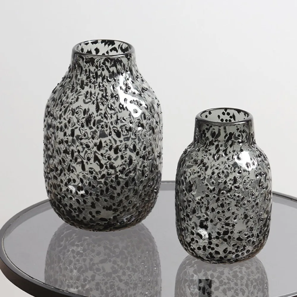 Charcoal Speckled Glass Vases with Narrow Mouth, Three Sizes in slate — front view