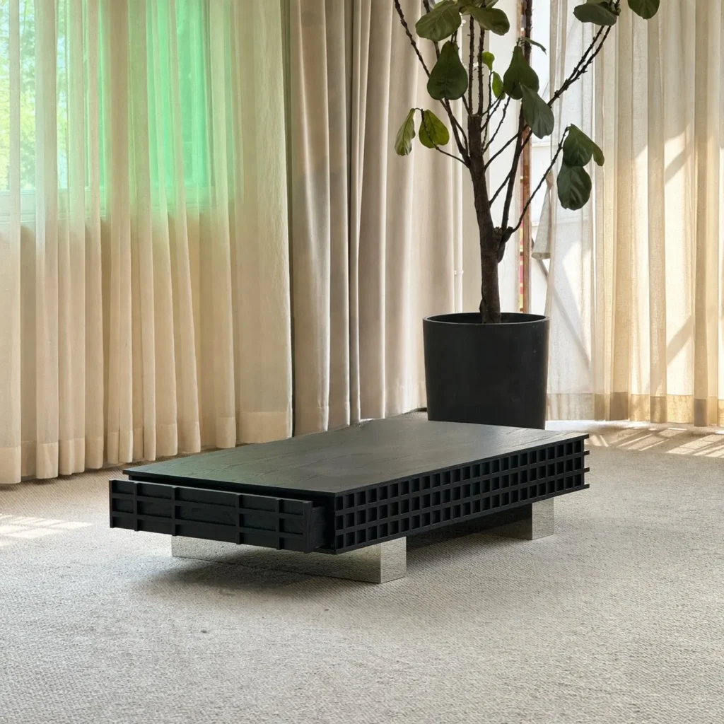 Black Ash Grid Coffee Table in black — front view