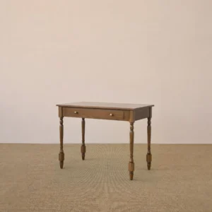 Small Ash Writing Desk with Turned Legs and Drawer, 100 cm in clay — front view