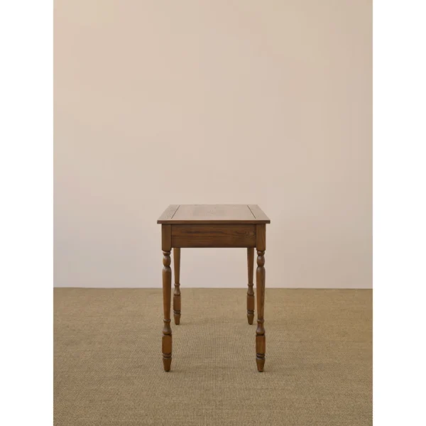 Small Ash Writing Desk with Turned Legs and Drawer, 100 cm in clay — in a room setting