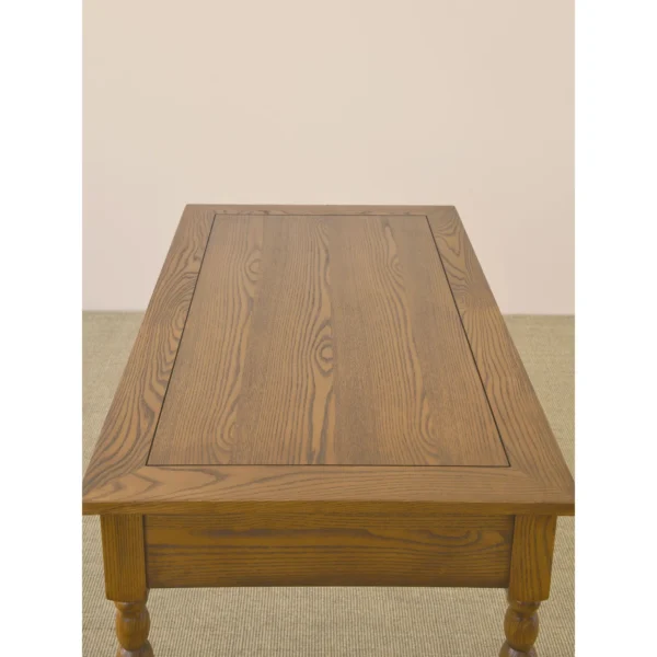 Small Ash Writing Desk with Turned Legs and Drawer, 100 cm in clay — in a room setting