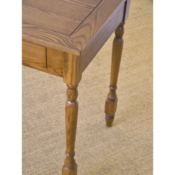 Small Ash Writing Desk with Turned Legs and Drawer, 100 cm in clay — in a room setting