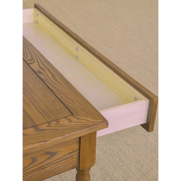 Small Ash Writing Desk with Turned Legs and Drawer, 100 cm in clay — in a room setting