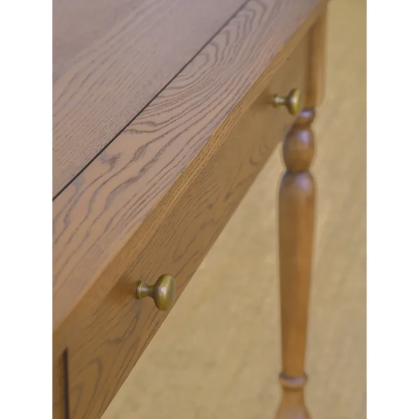 Small Ash Writing Desk with Turned Legs and Drawer, 100 cm in clay — in a room setting