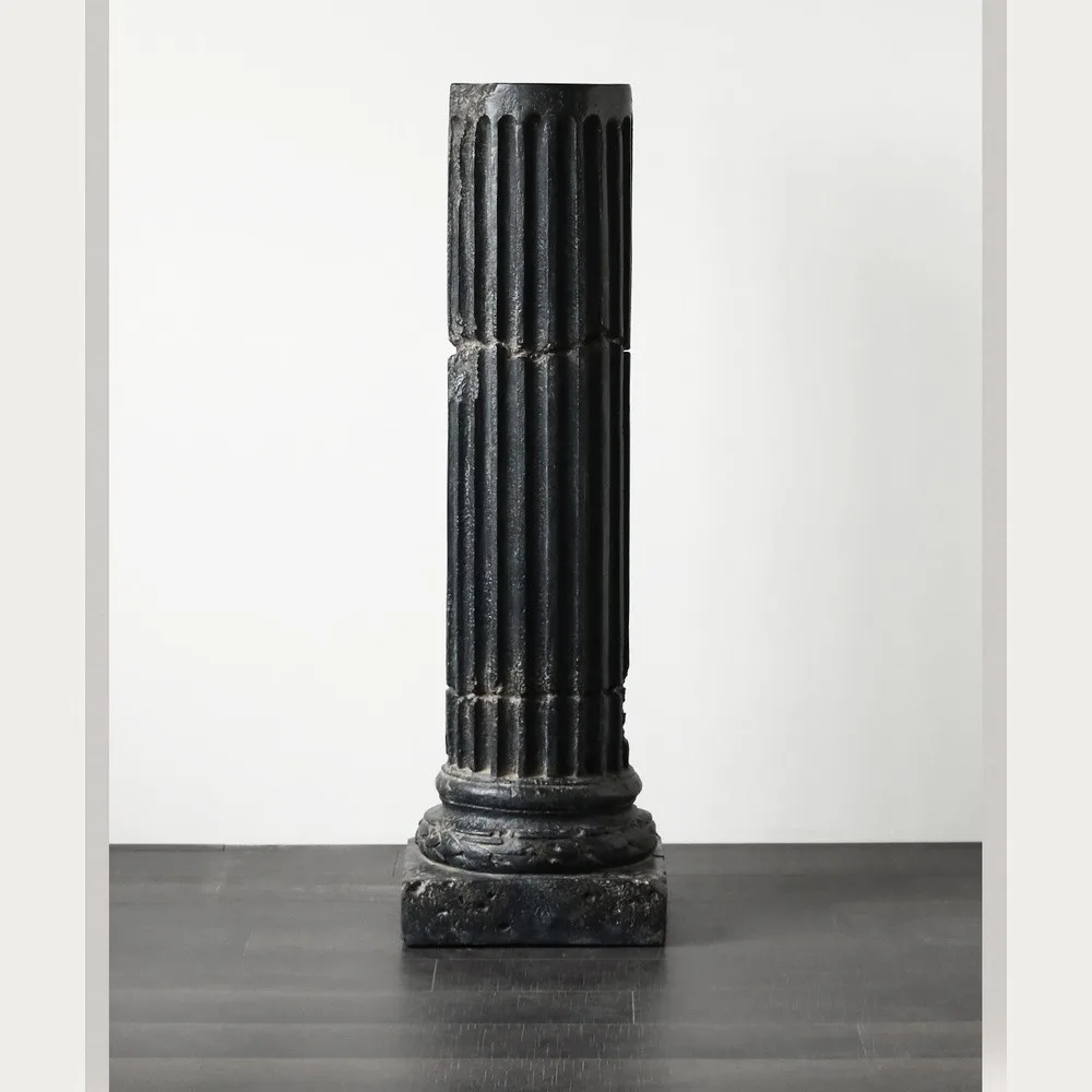 Mid-Century Fluted Roman Column Pedestal, 133 cm in black — front view