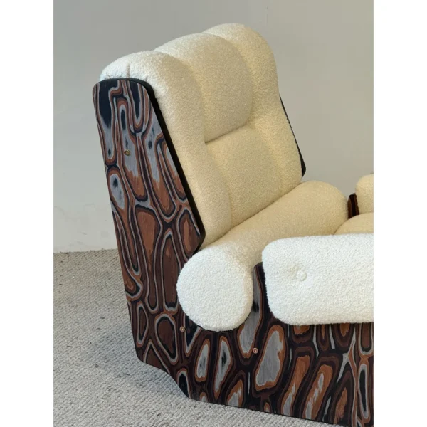 Mid-Century Shearling Lounge Chair on Art Veneer Frame in oatmeal — in a room setting