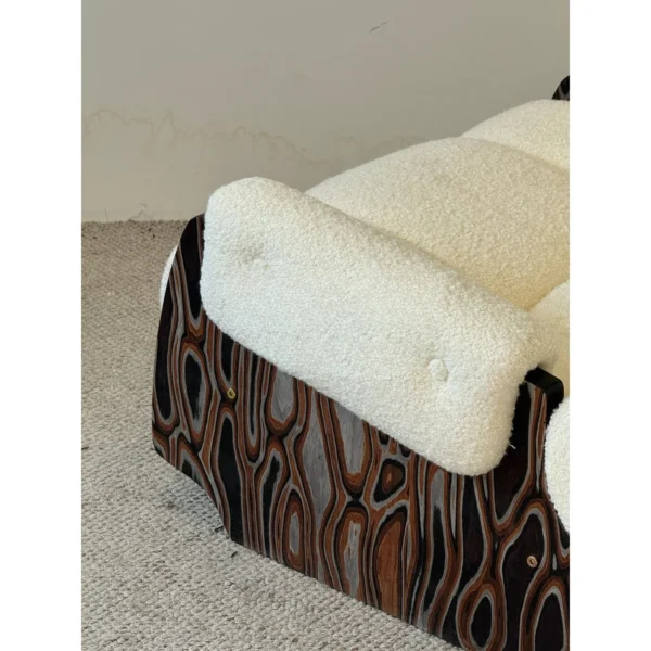 Mid-Century Shearling Lounge Chair on Art Veneer Frame in oatmeal — in a room setting