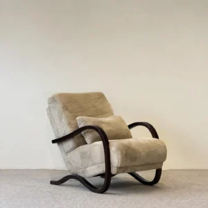 Mid-Century Bentwood Lounge Chair in Faux Shearling — front view