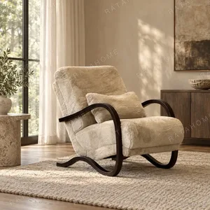 Mid-Century Bentwood Lounge Chair in Faux Shearling — in a room setting
