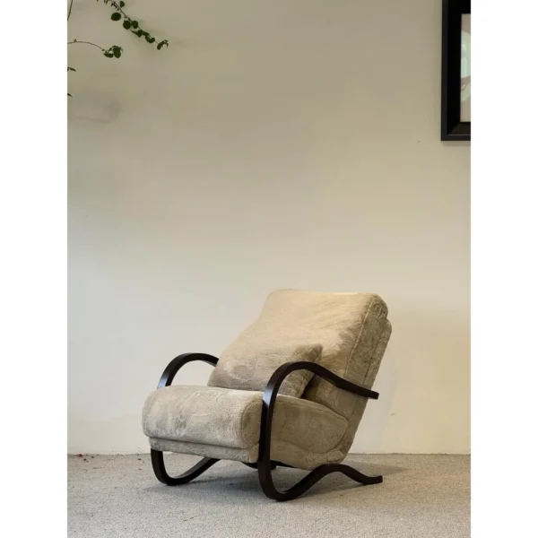 Mid-Century Bentwood Lounge Chair in Faux Shearling — in a room setting