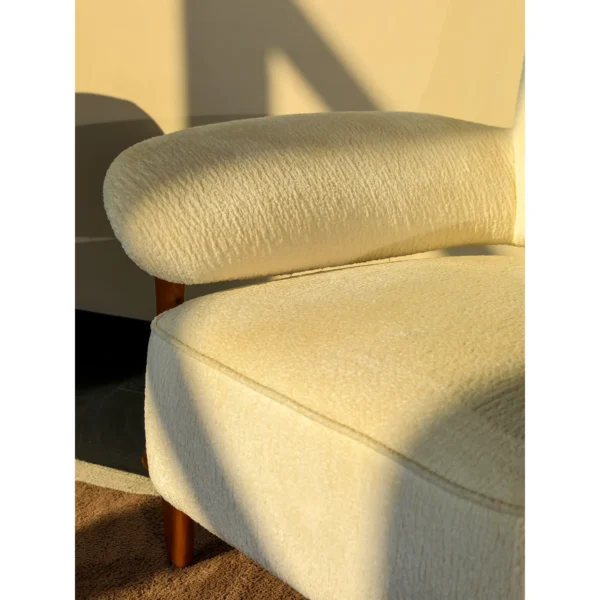 Mid-Century Bentwood Beech Lounge Chair in Cream Shearling — in a room setting